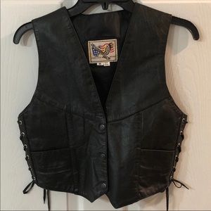 Women's Leather Wear Black Lace-Up Vest Sz Med